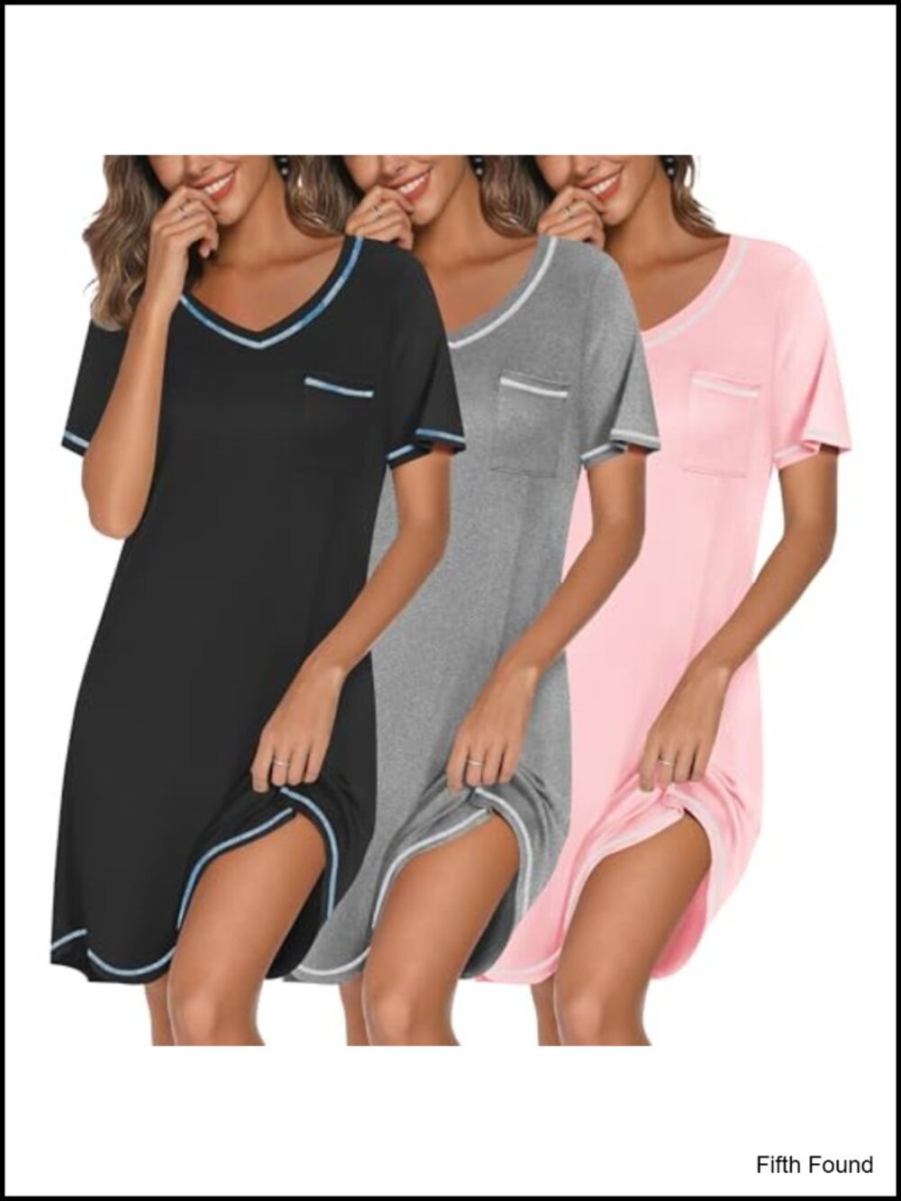 3 Pack Women's Nightgowns Short Sleeve Sleep Shirts Soft Sleepwear V-Neck